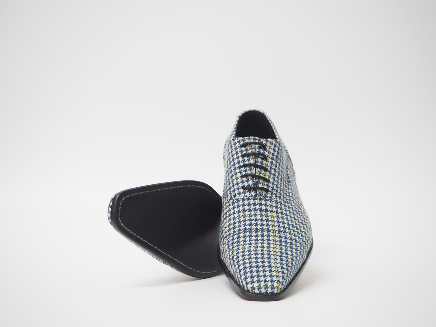 Blue & White Tweed Men's Dress Shoes + Belt