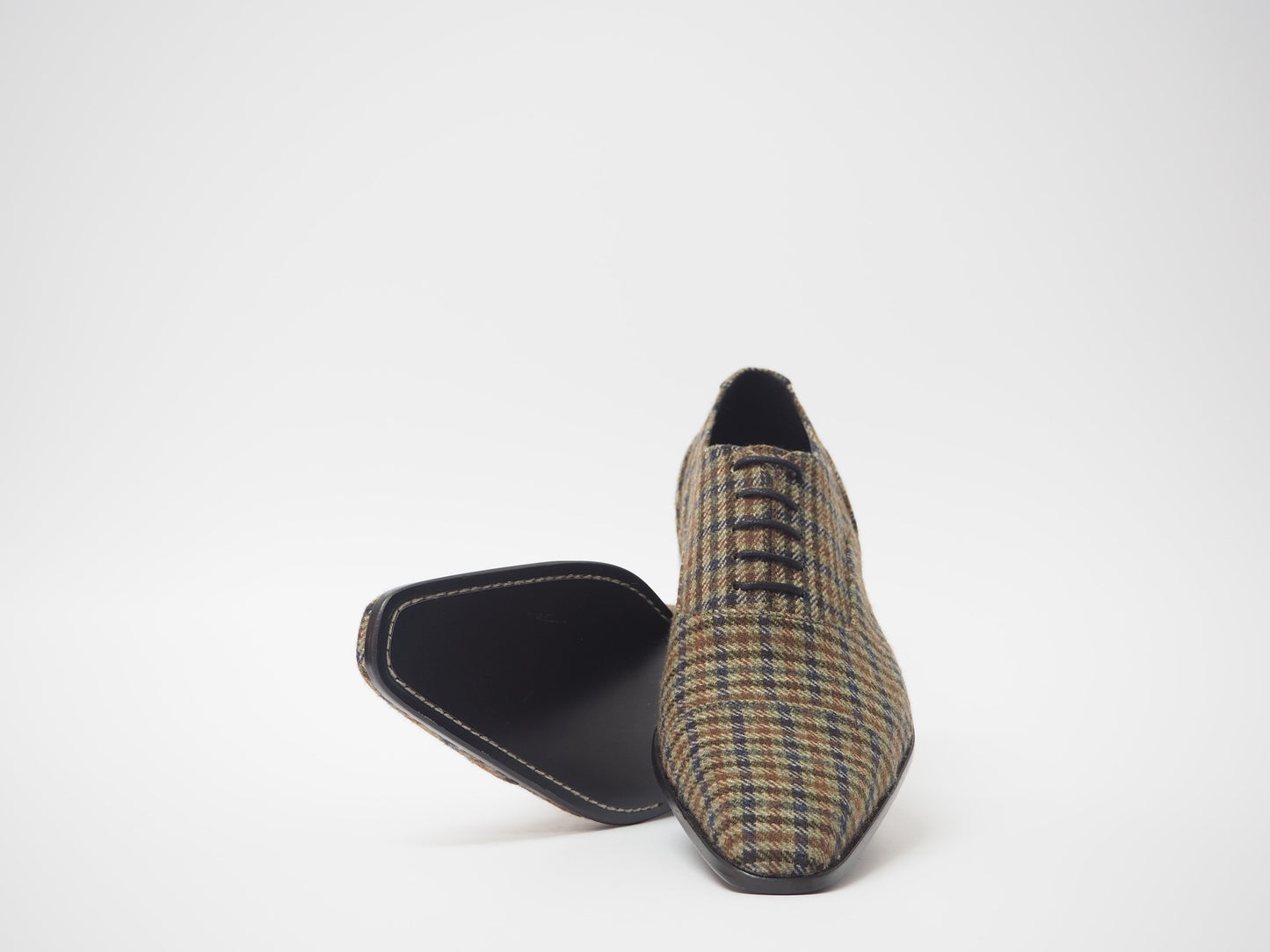 CHECK Brown & Blue Tartan Men's Dress Shoes + Belt