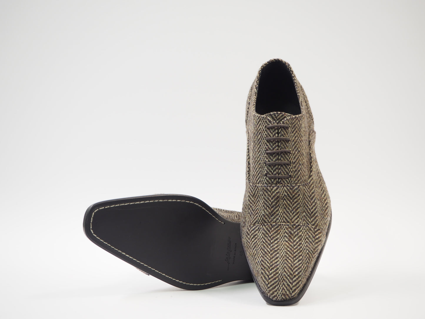 Brown Herringbone Men's Dress Shoes + Belt