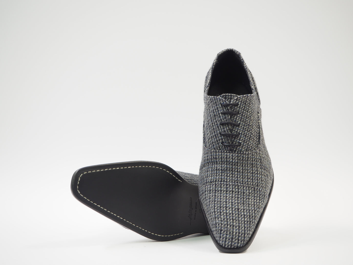 Blue & Gray Tweed Men's Dress Shoes + Belt