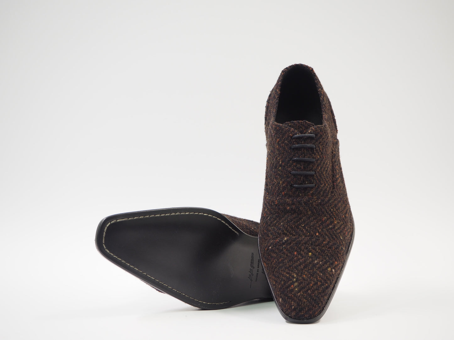 Brown & Black Herringbone Men's Dress Shoes + Belt