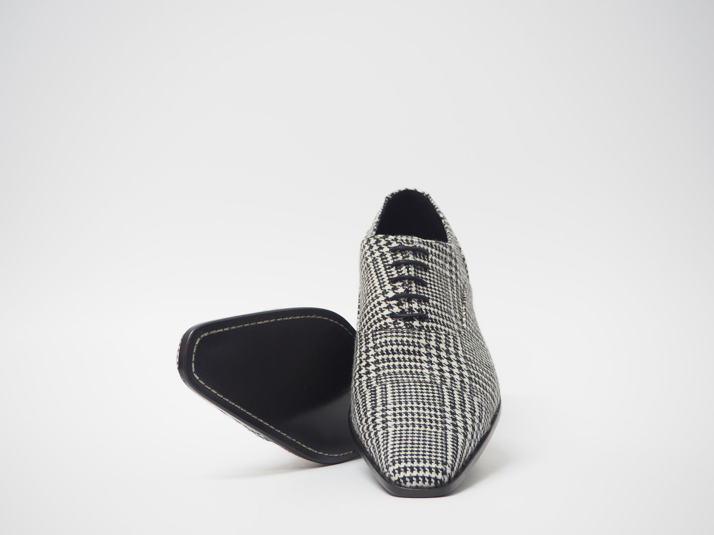 White & Black Tweed Men's Dress Shoes + Belt