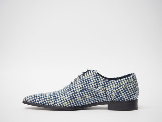 Blue & White Tweed Men's Dress Shoes + Belt