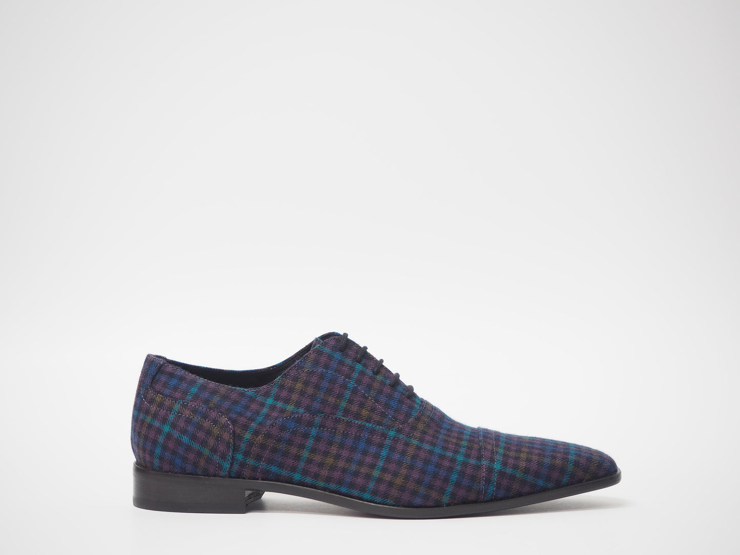 Blue Multicolor Tartan Men's Dress Shoes + Belt