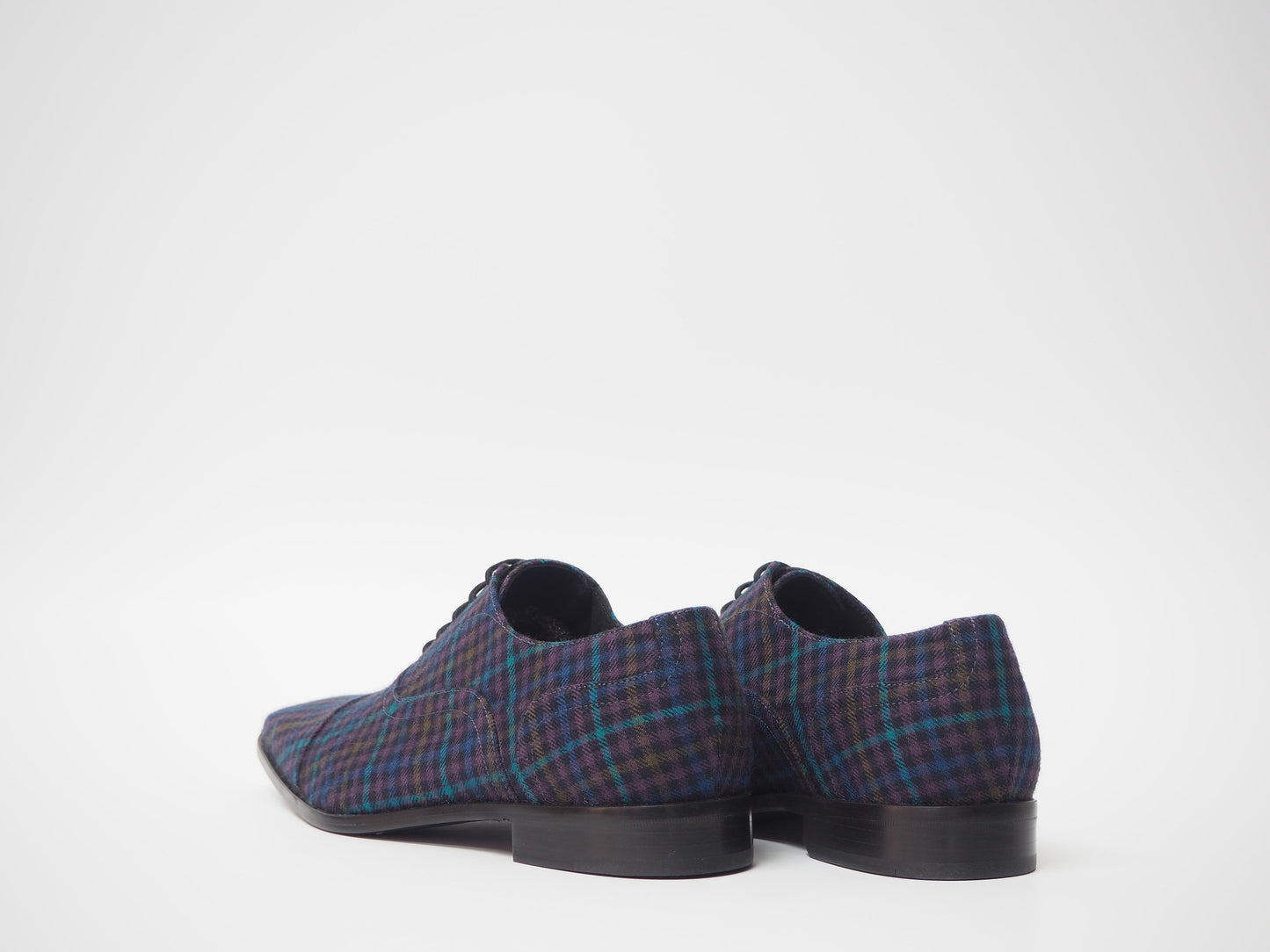 Blue Multicolor Tartan Men's Dress Shoes + Belt